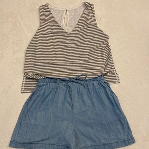 Striped tank & denim romper